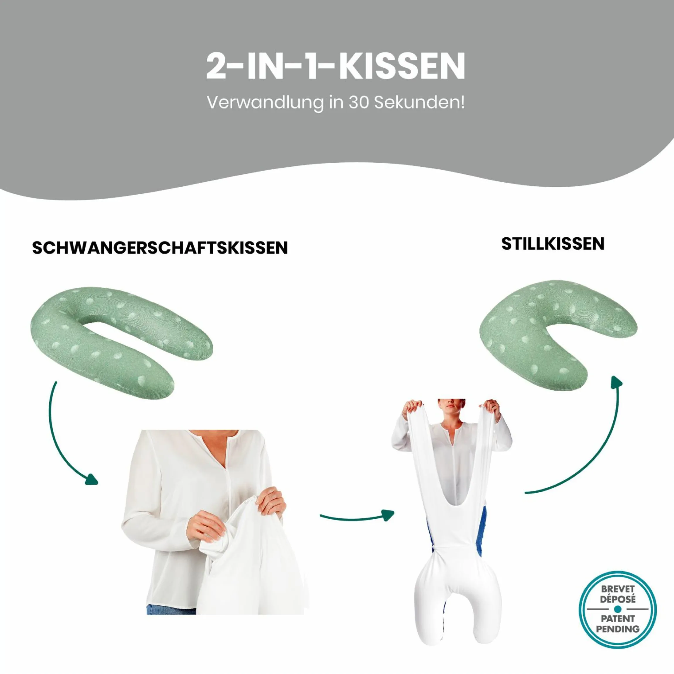 Stillkissen 2 in 1 B-Love - mit Mikroperlen-Füllung inkl. 2 Organic-Bezügen - Wind Green