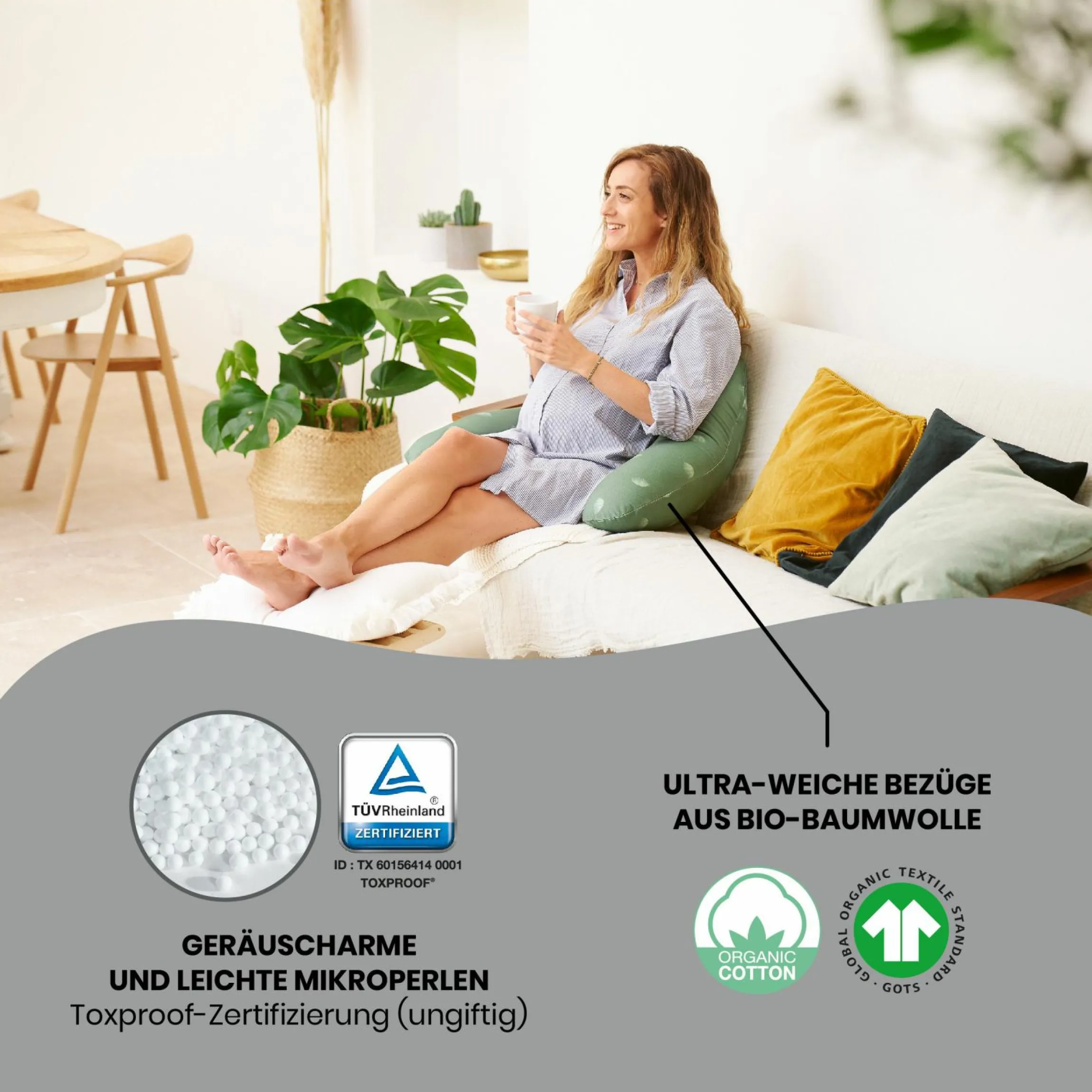 Stillkissen 2 in 1 B-Love - mit Mikroperlen-Füllung inkl. 2 Organic-Bezügen - Wind Green