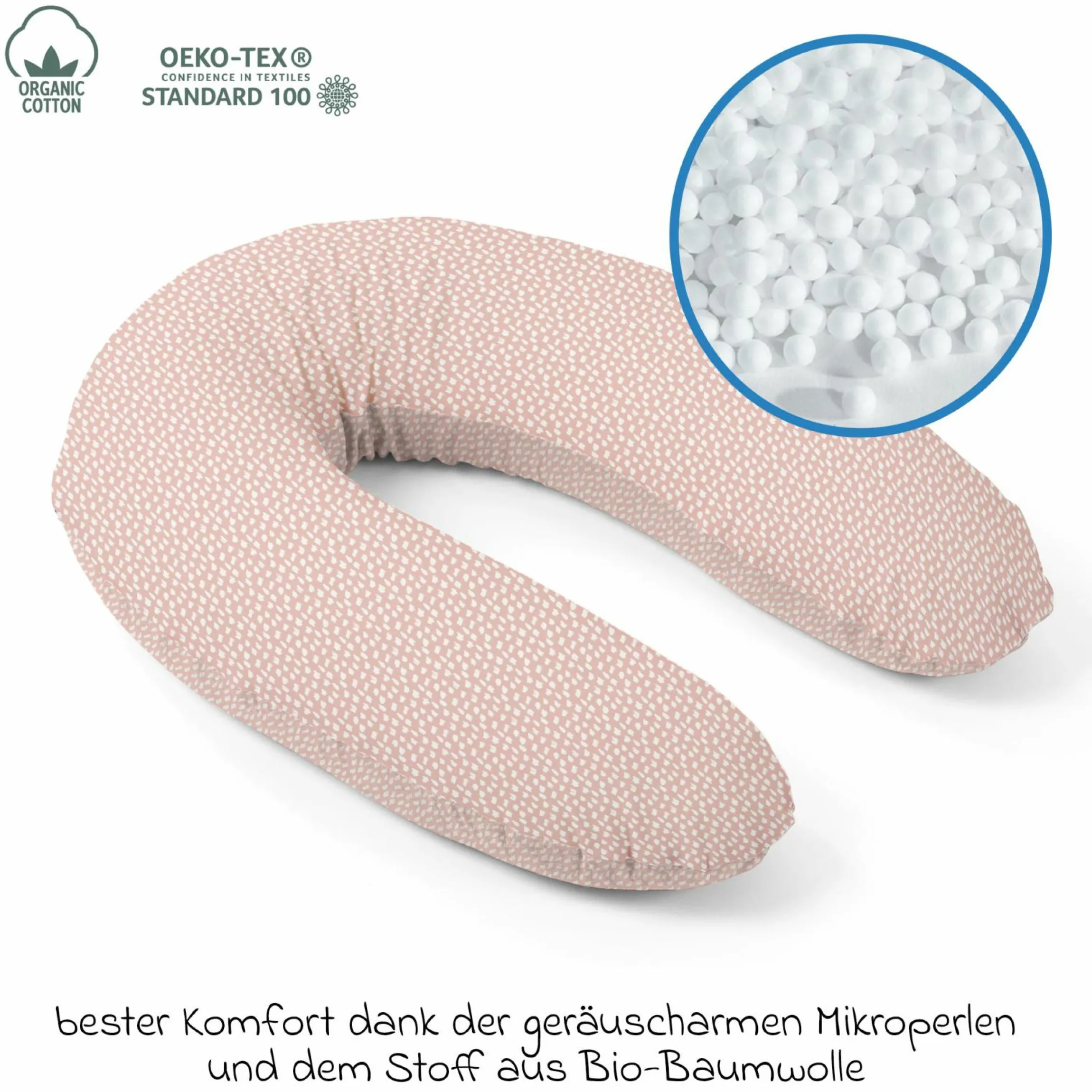 Stillkissen Buddy - mit Mikroperlen-Füllung inkl. Organic Cotton Bezug 180 cm - Cloudy Pink