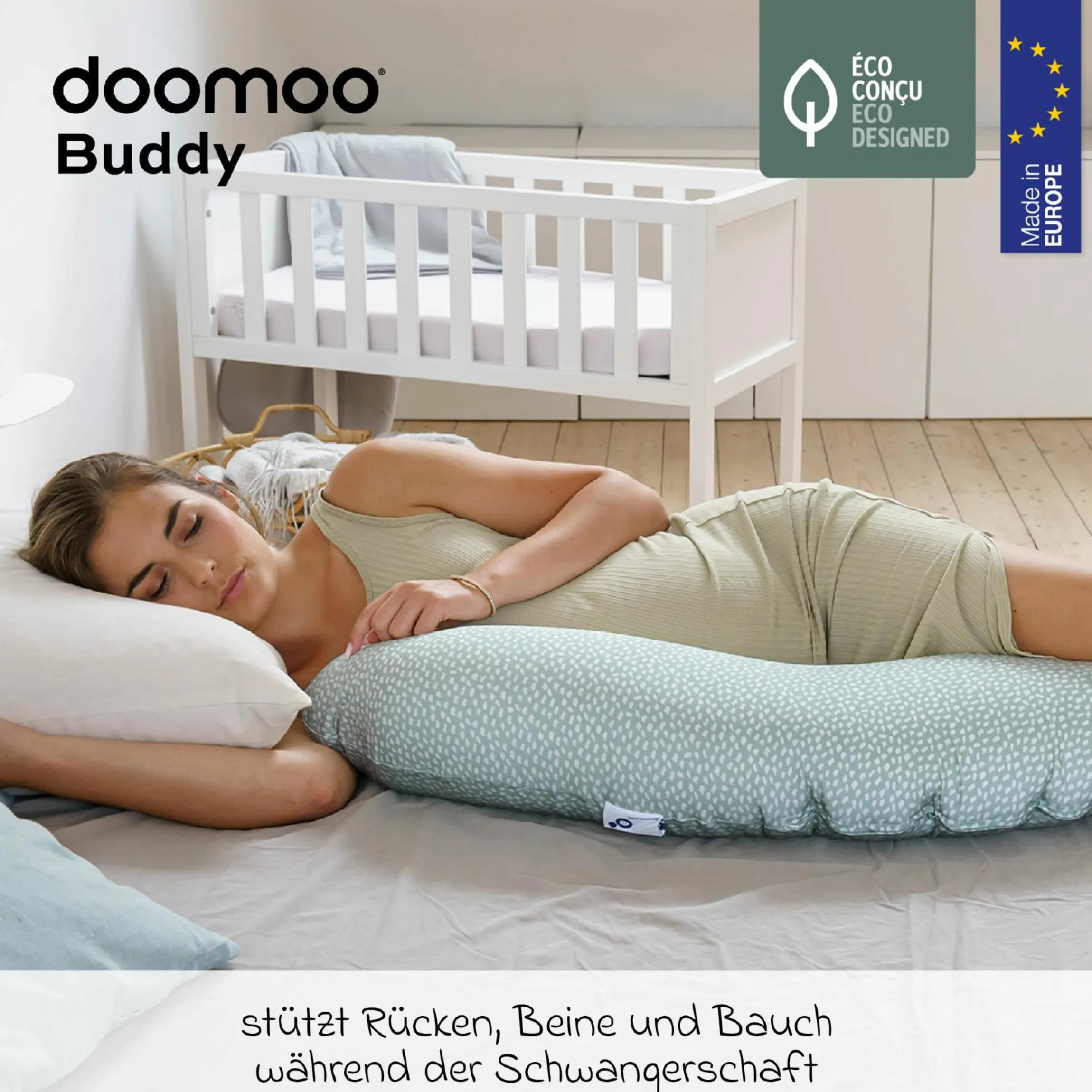 Stillkissen Buddy - mit Mikroperlen-Füllung inkl. Organic Cotton Bezug 180 cm - Cloudy Green