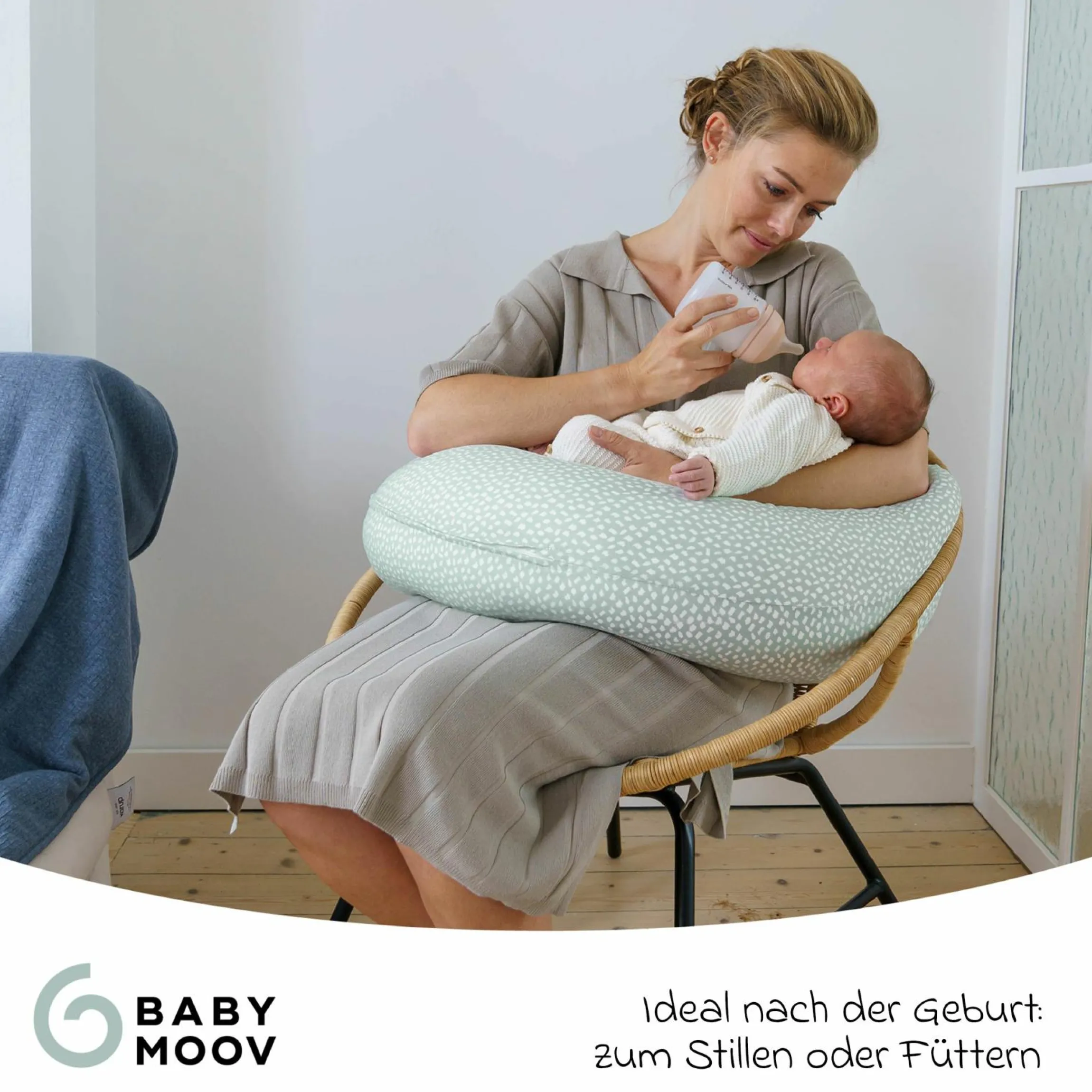 Stillkissen Buddy - mit Mikroperlen-Füllung inkl. Organic Cotton Bezug 180 cm - Cloudy Green