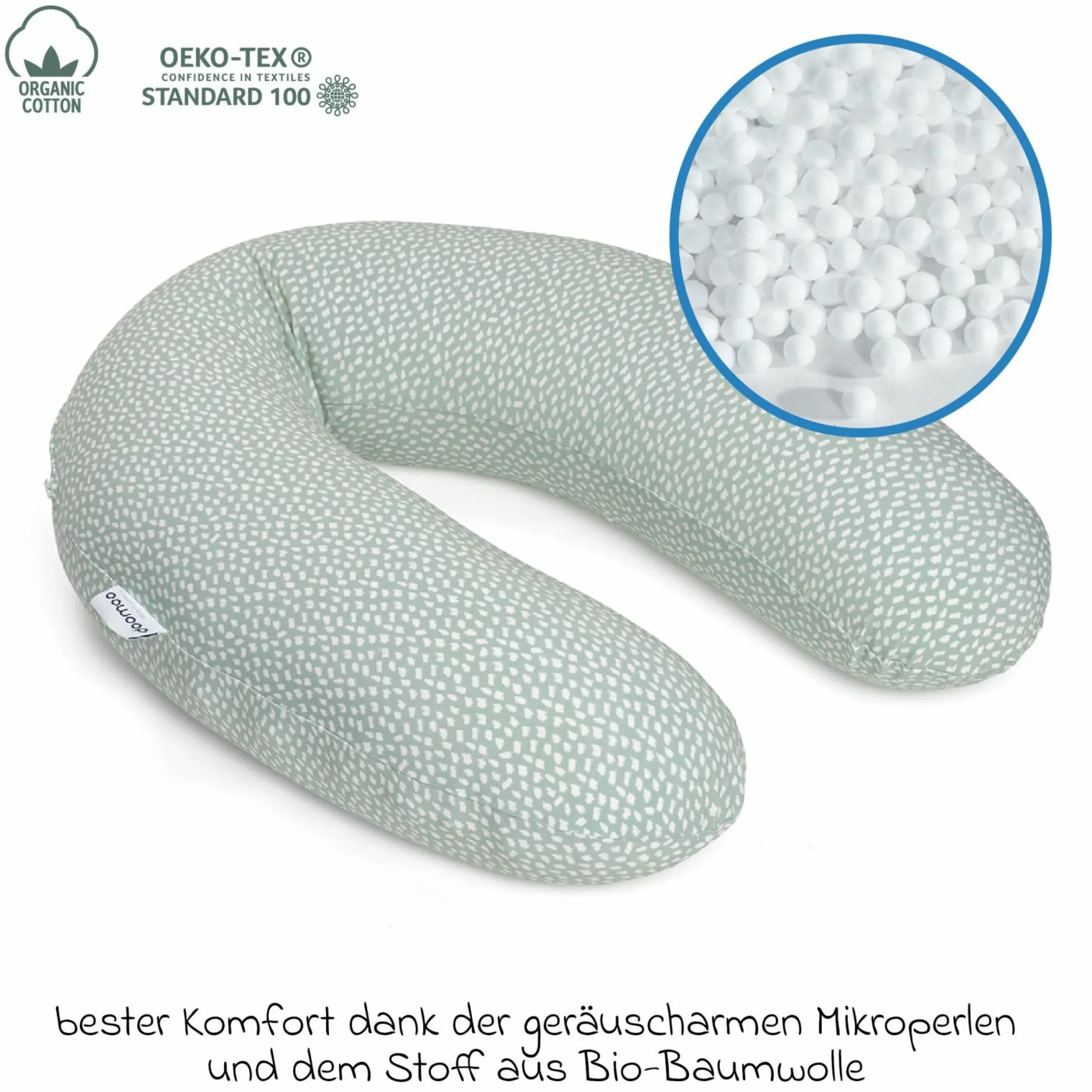 Stillkissen Buddy - mit Mikroperlen-Füllung inkl. Organic Cotton Bezug 180 cm - Cloudy Green