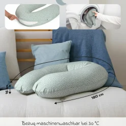 Stillkissen Buddy - mit Mikroperlen-Füllung inkl. Organic Cotton Bezug 180 cm - Cloudy Green