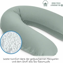 Stillkissen Buddy - mit Mikroperlen-Füllung inkl. Organic Cotton Bezug 180 cm - Tetra Green