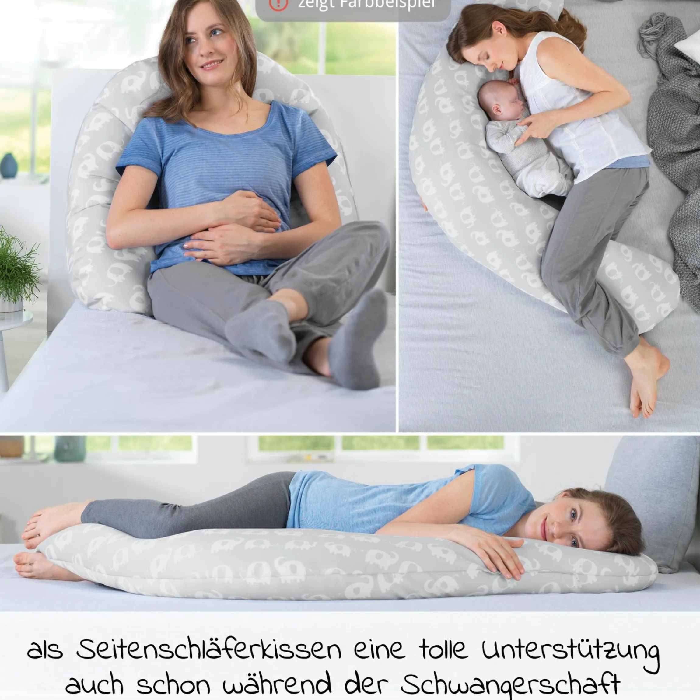 Stillkissen Das Komfort mit Mikroperlen-Füllung inkl. Bezug 180 cm - Big Stars - Grau