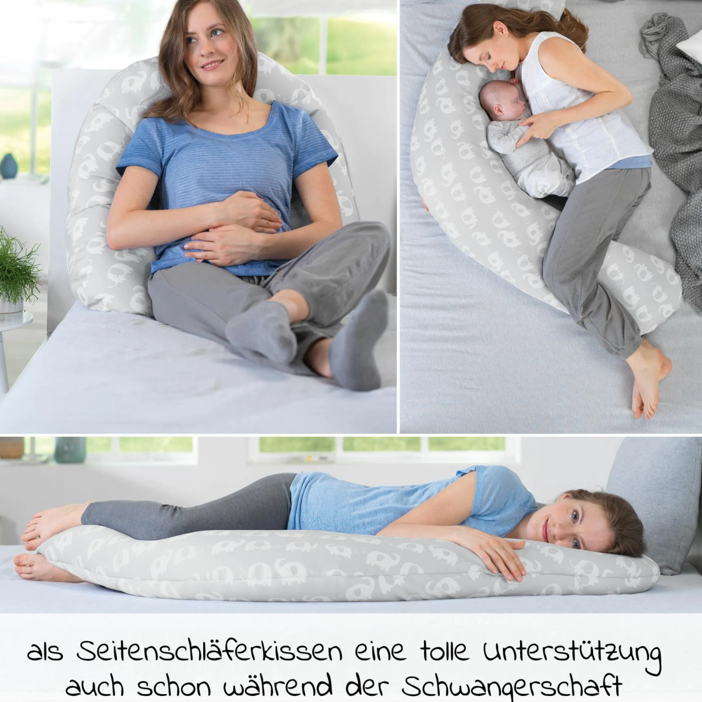 Stillkissen Das Komfort mit Mikroperlen-Füllung inkl. Bezug 180 cm - Elefantenherde