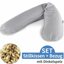 Stillkissen Das Original mit Dinkelspelz-Füllung inkl. Bezug 190 cm - Punkte - Grau