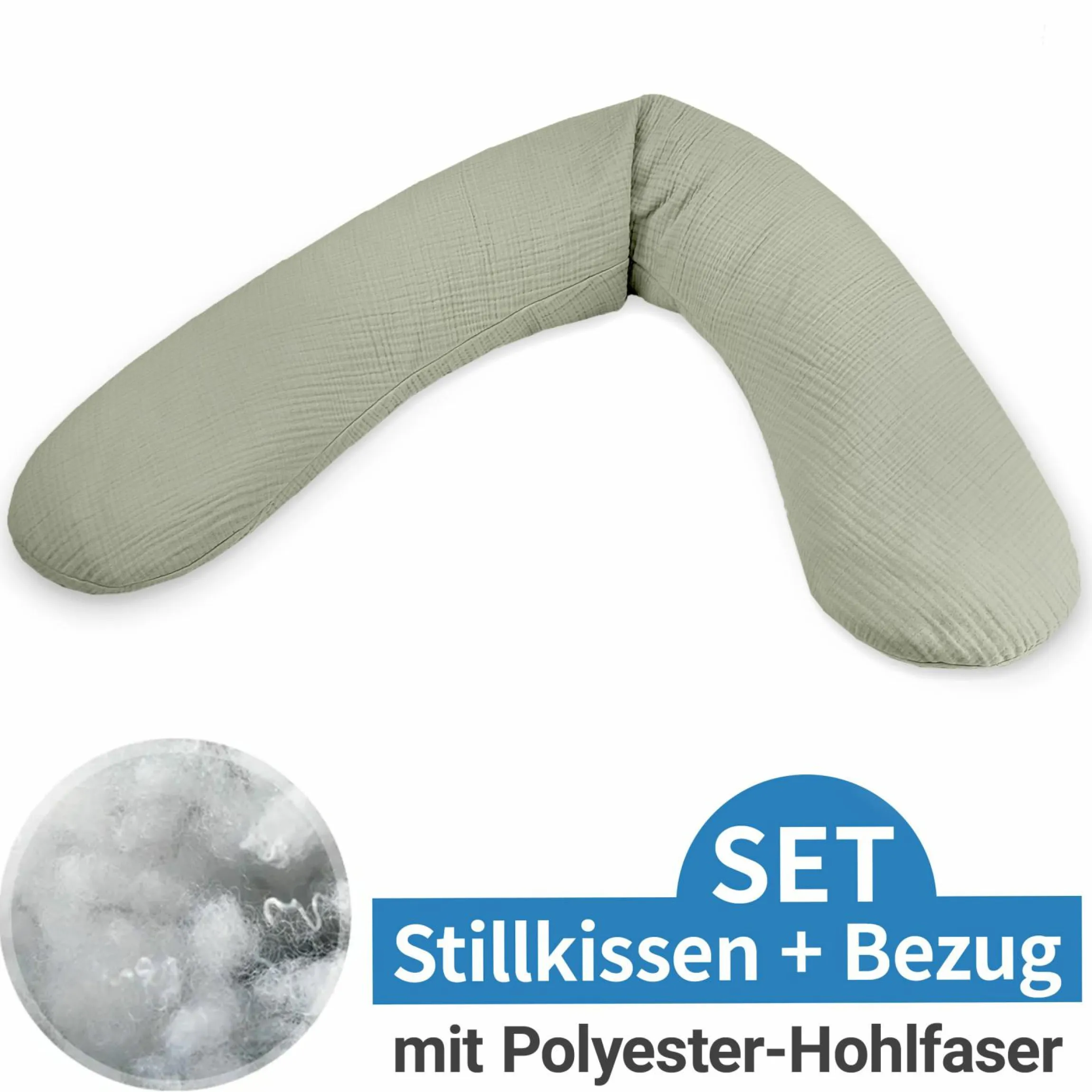 Stillkissen Das Original mit Polyesterhohlfaser-Füllung inkl. Bezug Musselin 190 cm - Salbei