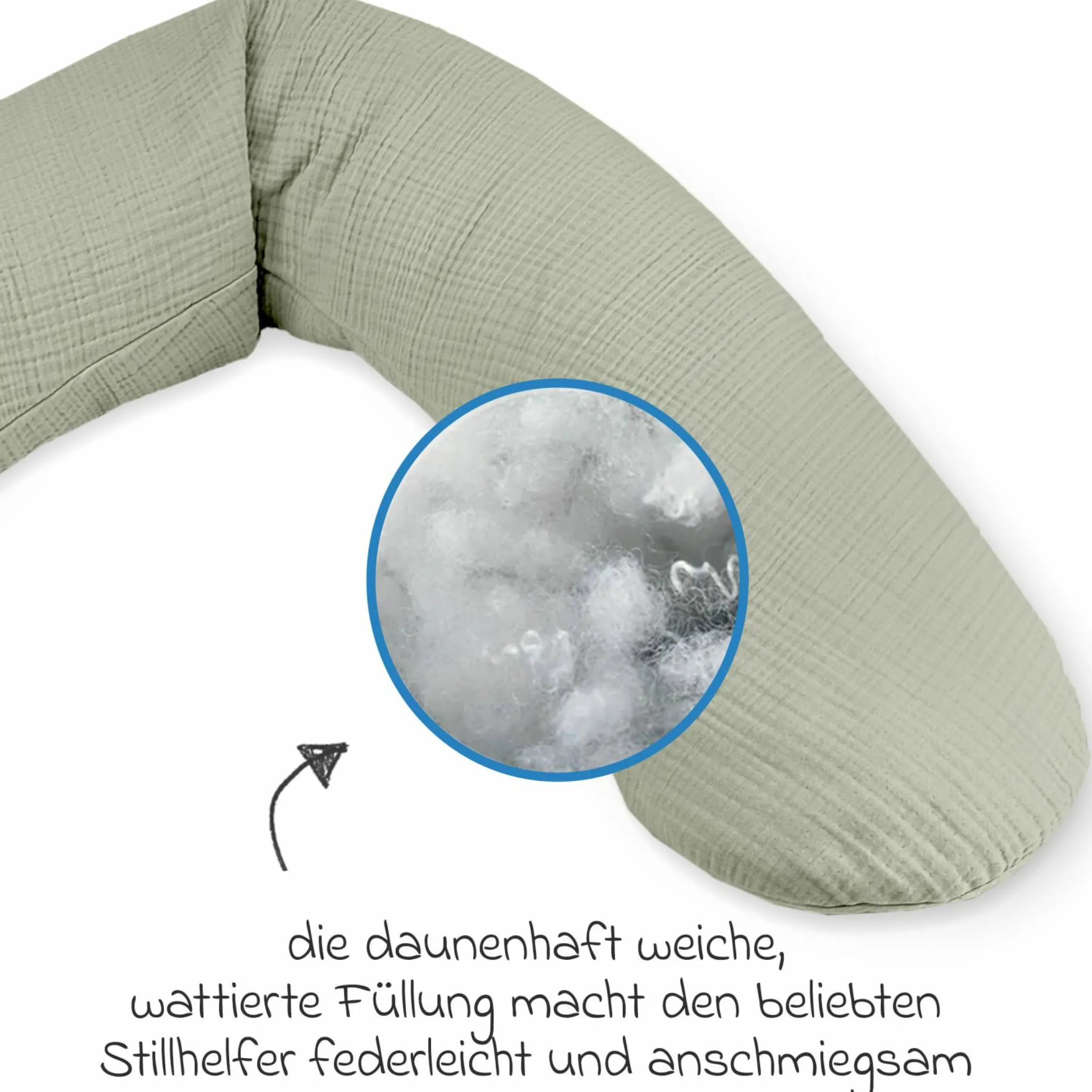 Stillkissen Das Original mit Polyesterhohlfaser-Füllung inkl. Bezug Musselin 190 cm - Salbei