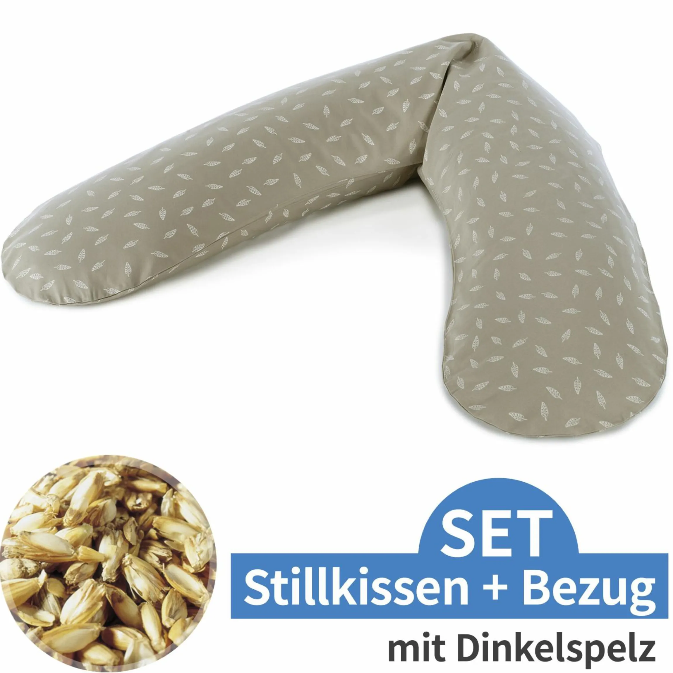 Stillkissen Das Original mit Dinkelspelz-Füllung inkl. Bezug 190 cm - Blättertanz - Taupe