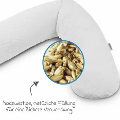 Stillkissen Das Original mit Dinkelspelz-Füllung inkl. Bezug Musselin 190 cm - Lichtgrau