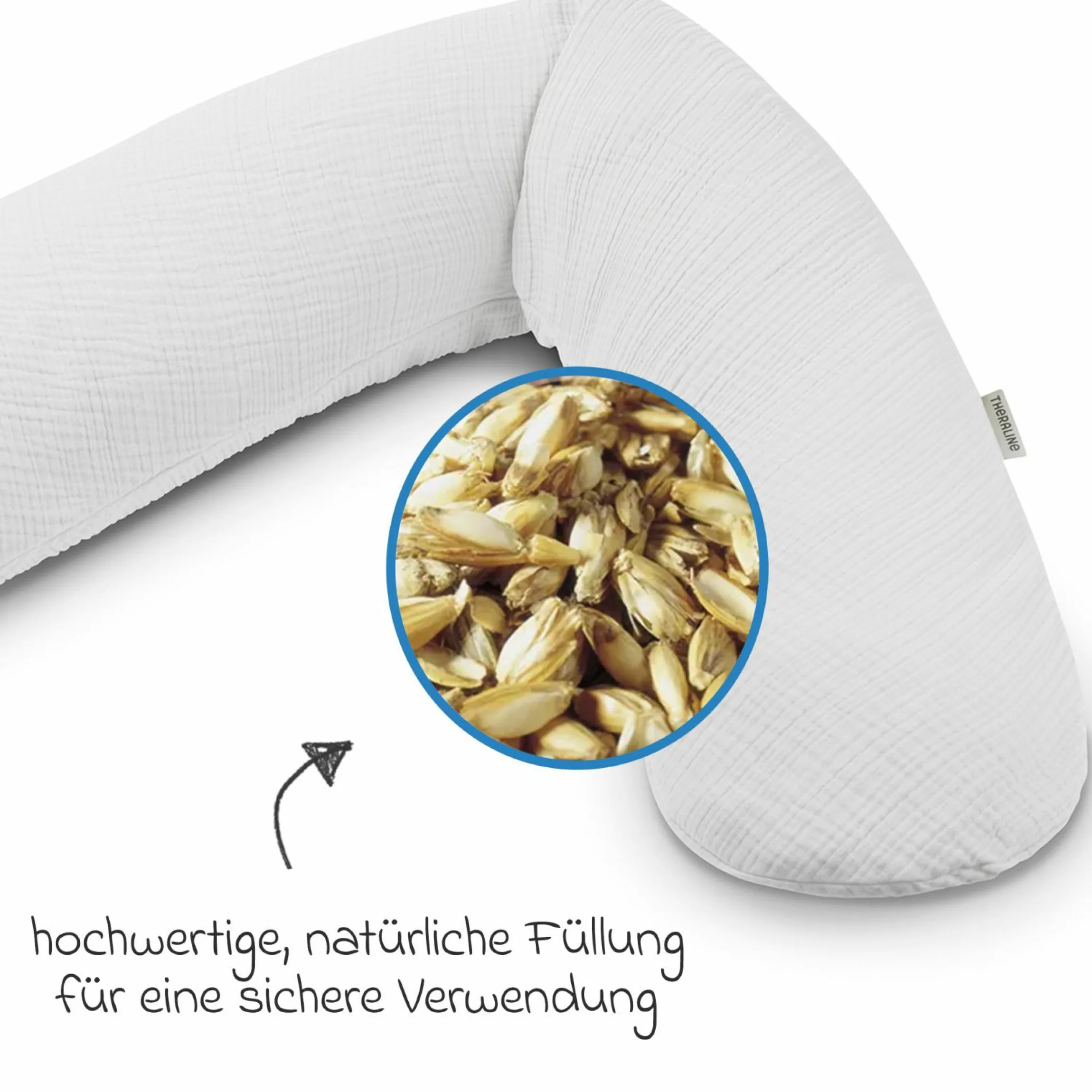 Stillkissen Das Original mit Dinkelspelz-Füllung inkl. Bezug Musselin 190 cm - Lichtgrau