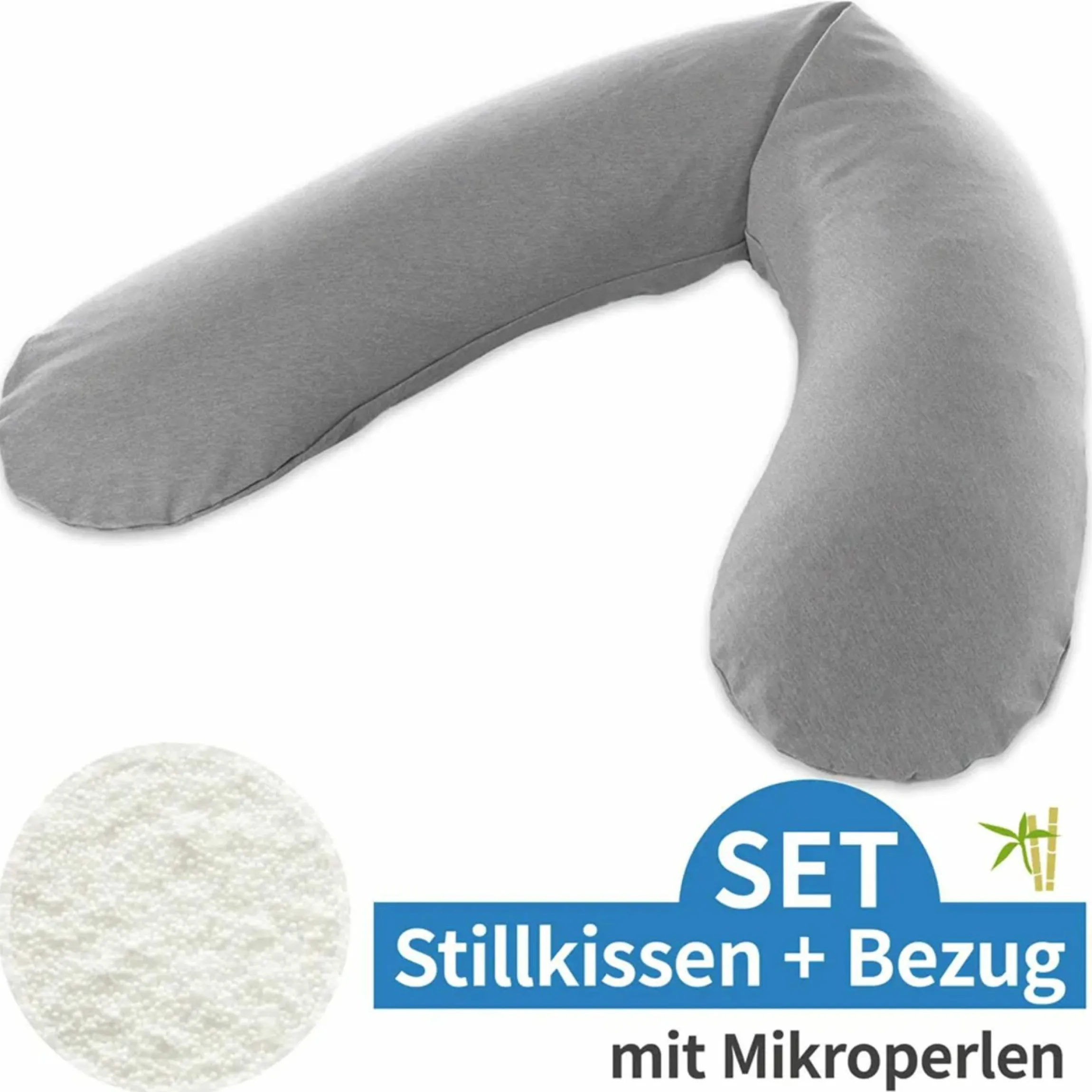 Stillkissen Das Original mit Mikroperlen-Füllung inkl. Bezug Bamboo 190 cm - Melange Mittelgrau