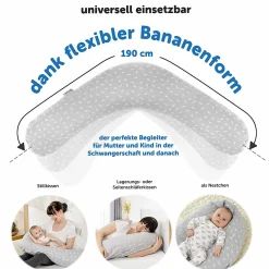 Stillkissen Das Original 190 cm + Gratis Mikroperlen-Nachfüllpack 9,5 Liter - Leaves - Grau