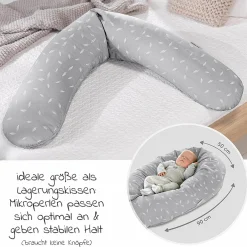 Stillkissen Das Original 190 cm + Gratis Mikroperlen-Nachfüllpack 9,5 Liter - Leaves - Grau