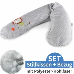Stillkissen Das Original mit Polyesterhohlfaser-Füllung inkl. Bezug 190 cm - Knister Löwe - Punkte Grau