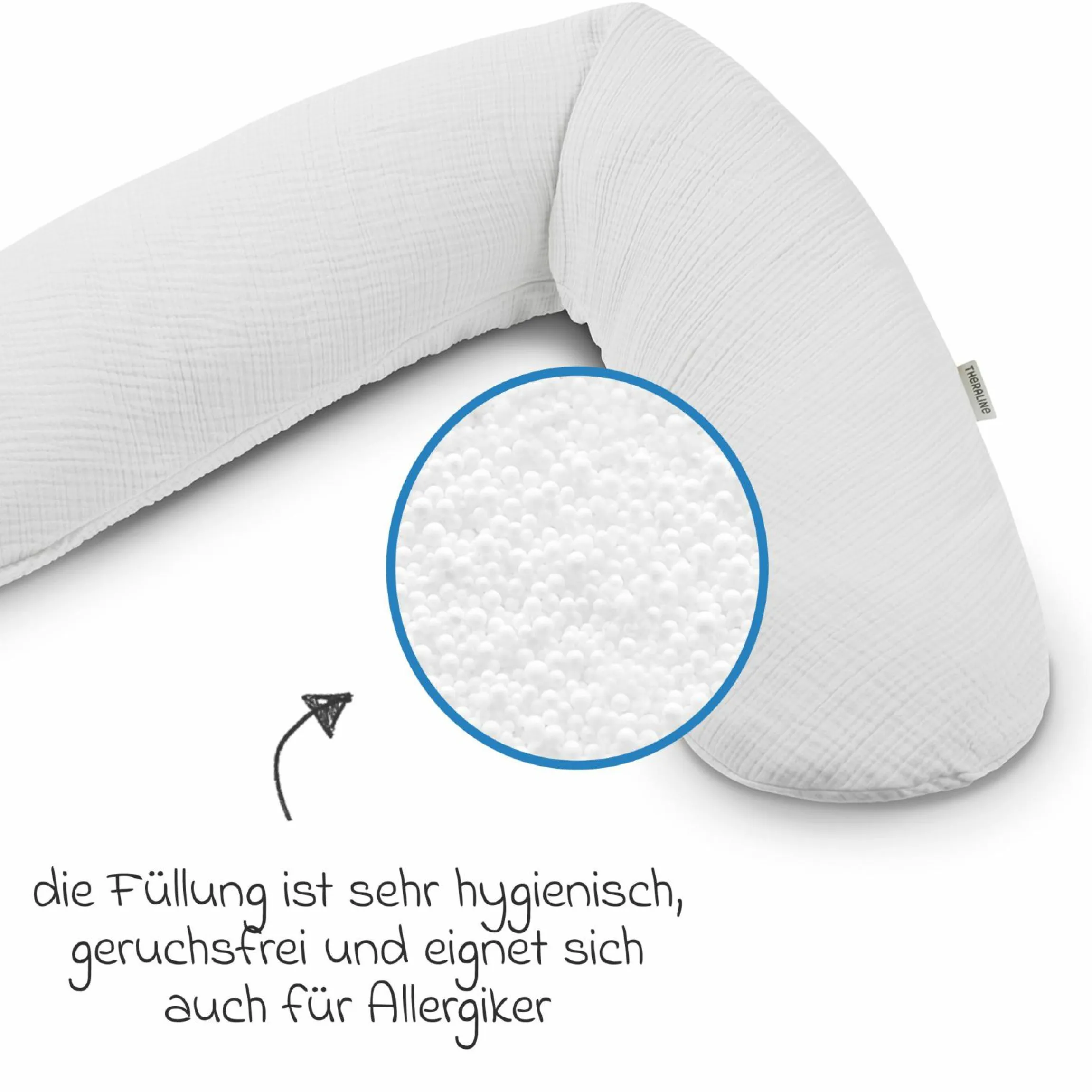 Stillkissen Das Original mit feiner Perlen-Füllung inkl. Bezug Musselin 190 cm - Lichtgrau