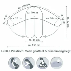 Stillkissen Das Original mit feiner Perlen-Füllung inkl. Bezug Musselin 190 cm - Lichtgrau