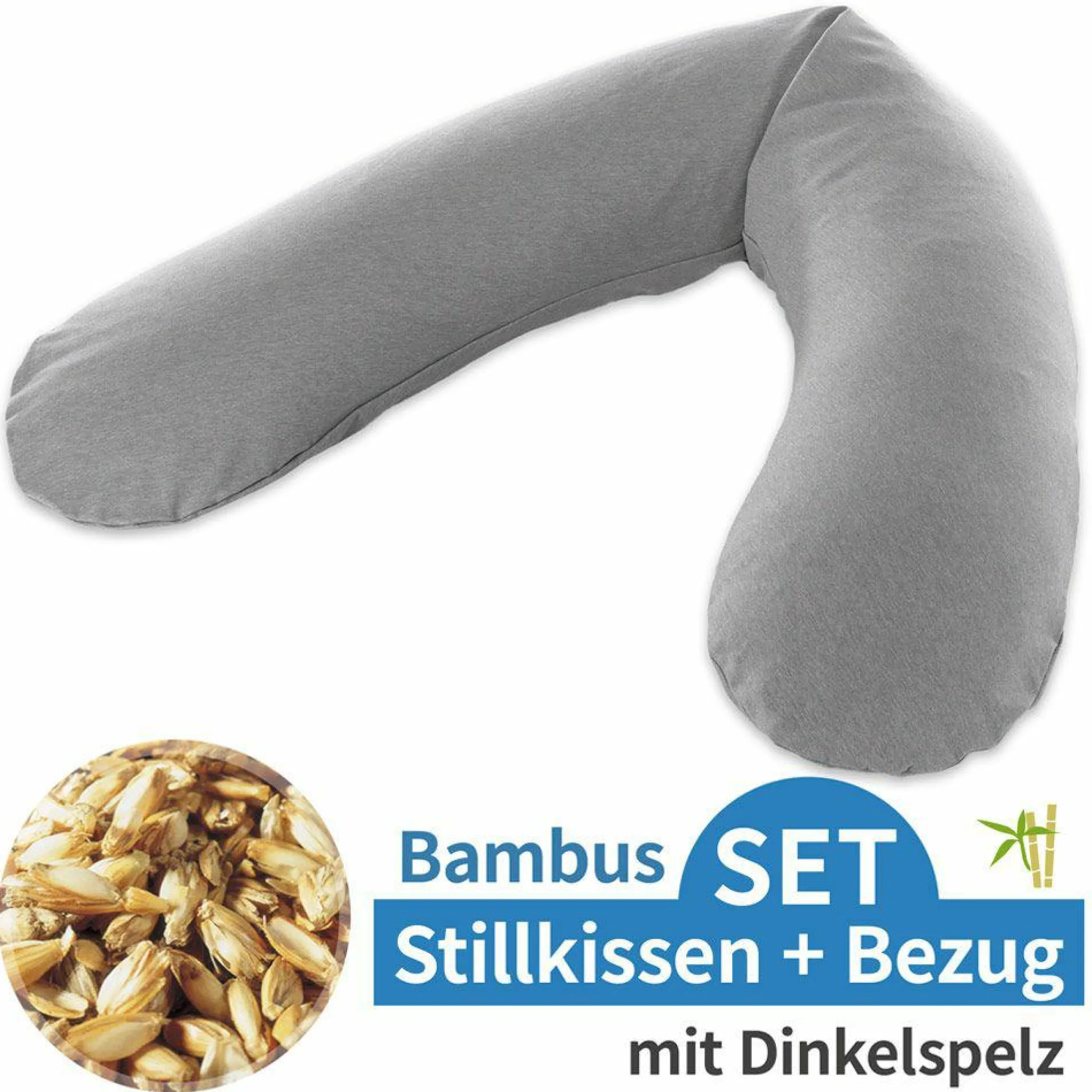 Stillkissen Das Original mit Dinkelspelz-Füllung inkl. Bezug Bamboo 190 cm - Melange Mittelgrau