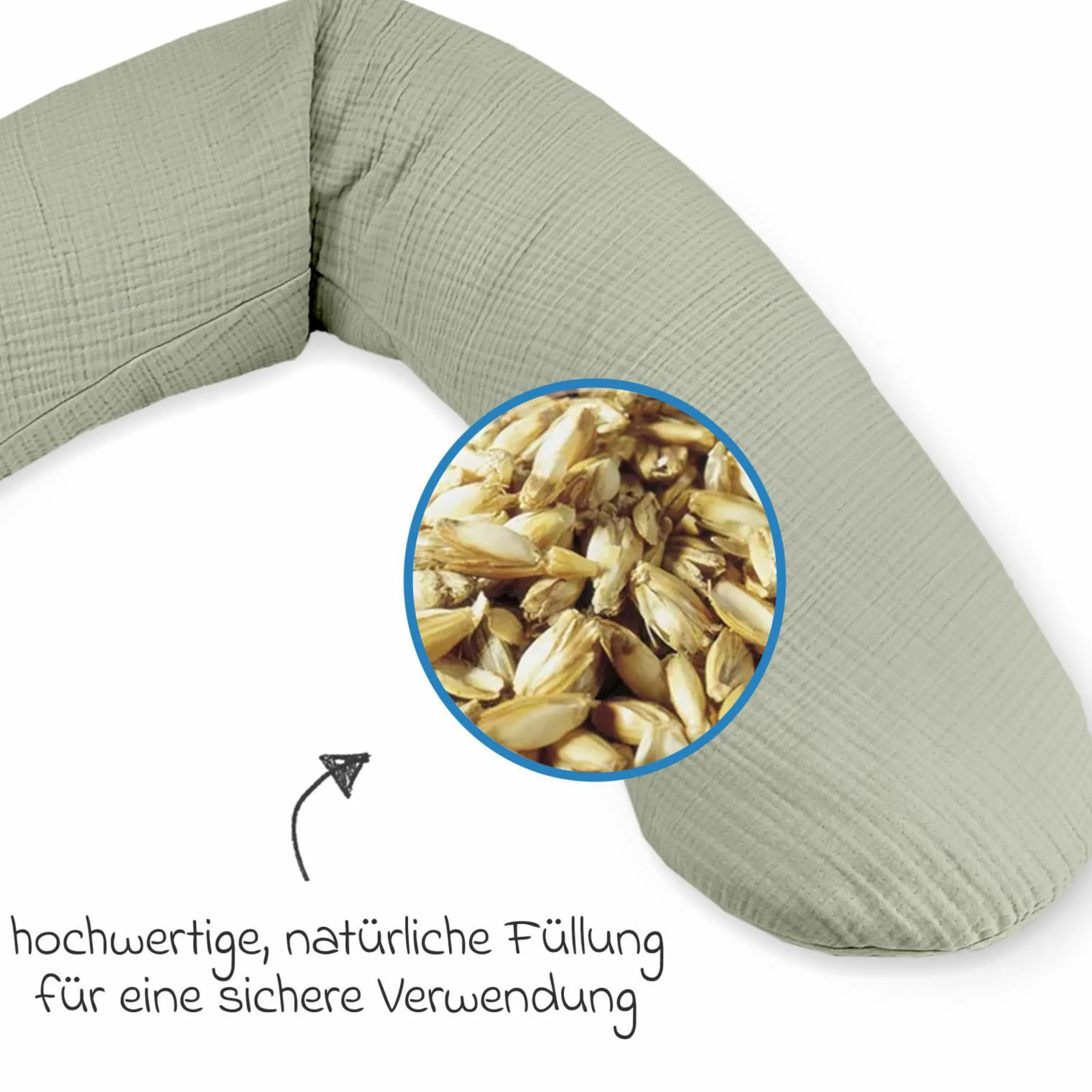Stillkissen Das Original mit Dinkelspelz-Füllung inkl. Bezug Musselin 190 cm - Salbei