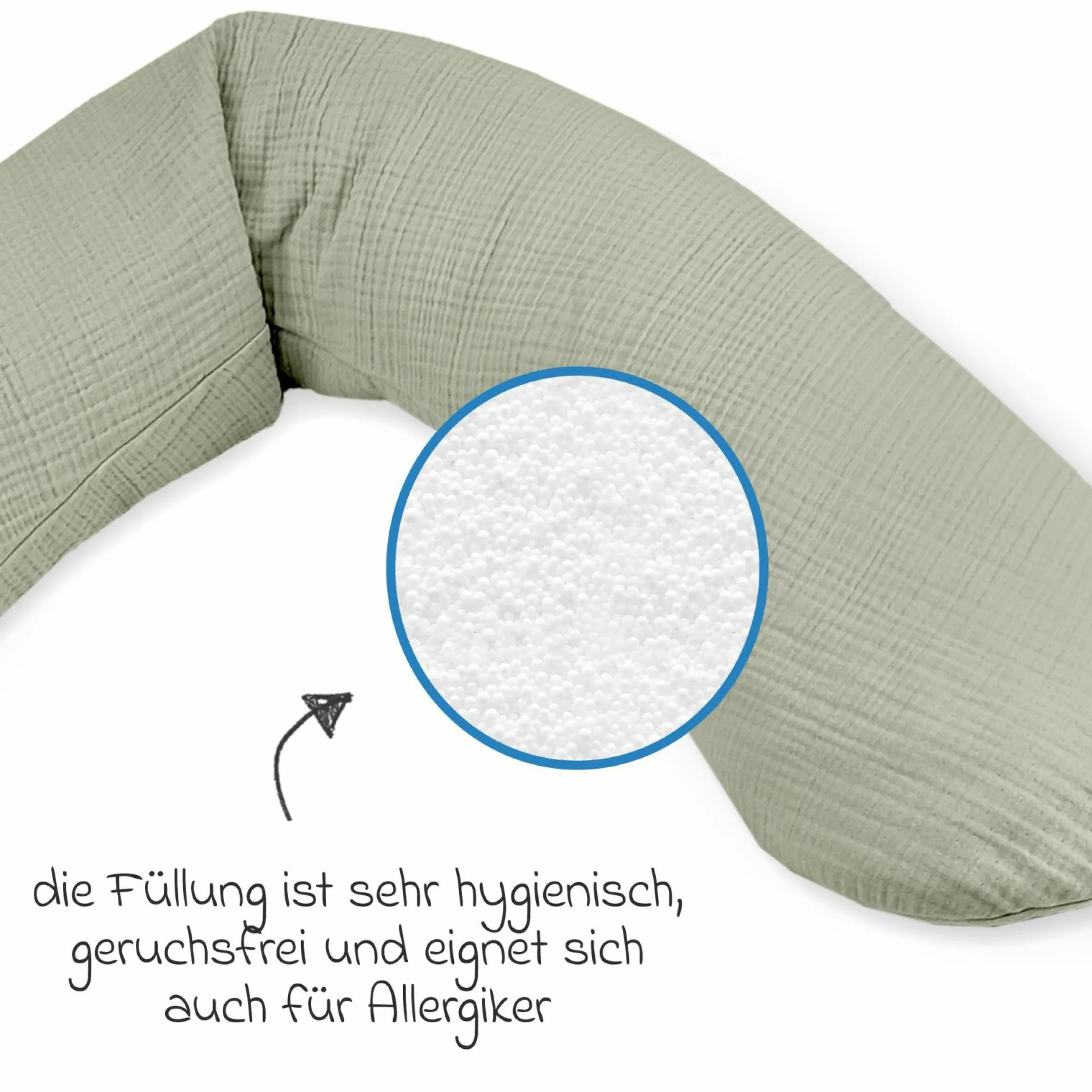 Stillkissen Das Original mit Mikroperlen-Füllung inkl. Bezug Musselin 190 cm - Salbei