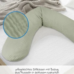 Stillkissen Das Original mit Mikroperlen-Füllung inkl. Bezug Musselin 190 cm - Salbei