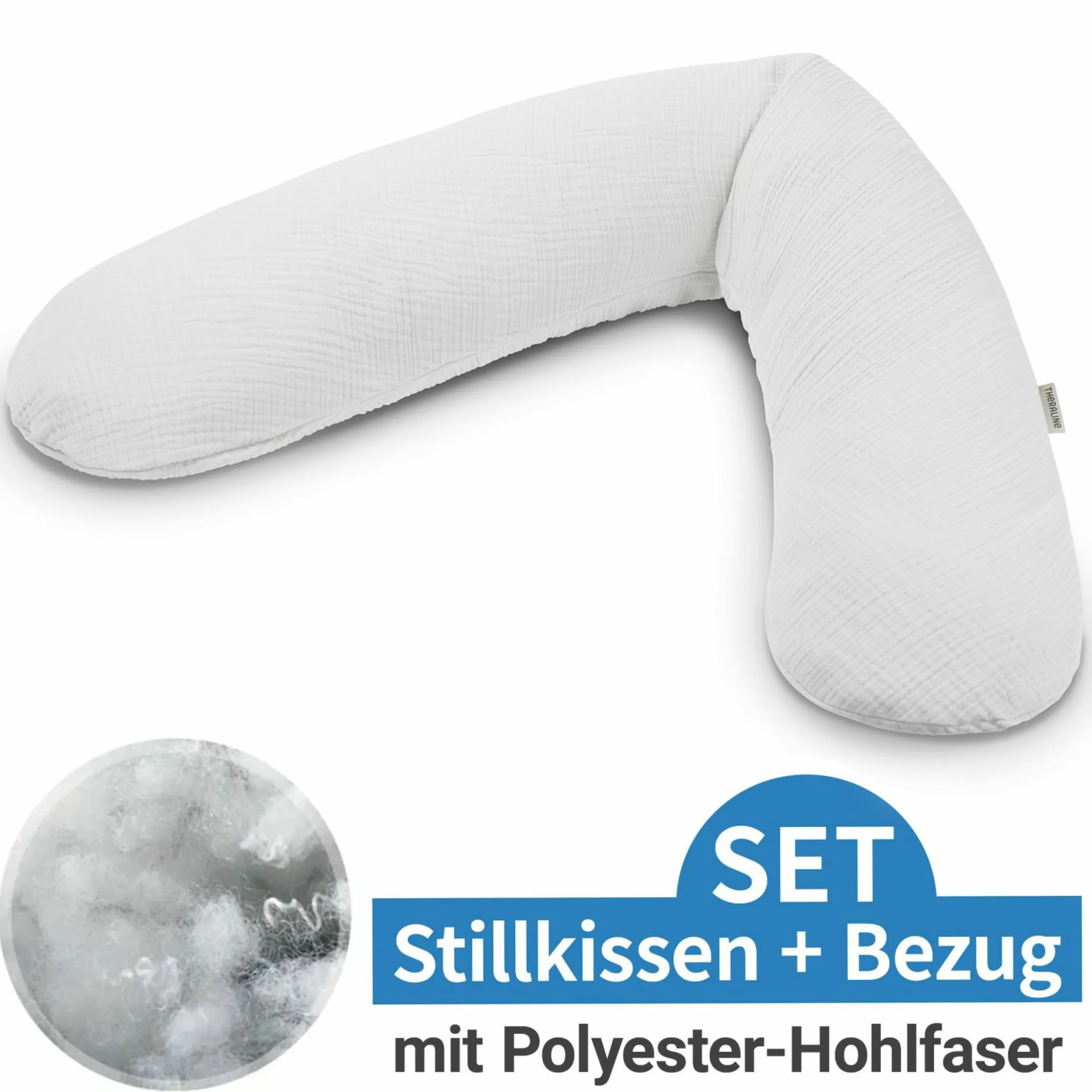 Stillkissen Das Original mit Polyesterhohlfaser-Füllung inkl. Bezug Musselin 190 cm - Lichtgrau