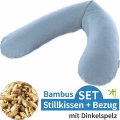 Stillkissen Das Original mit Dinkelspelz-Füllung inkl. Bezug Bamboo 190 cm - Melange Blau-Grau