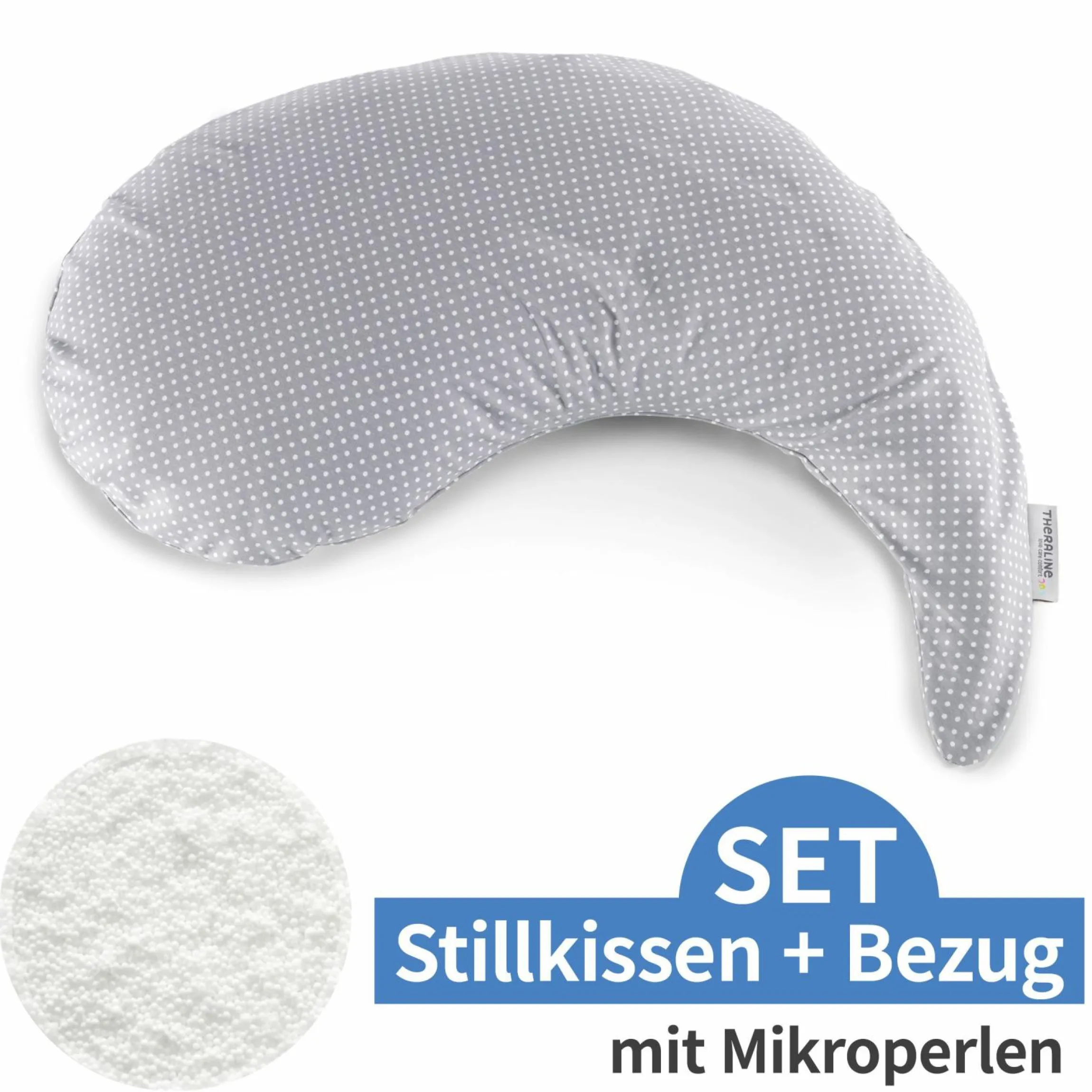 Stillkissen Das Yinnie mit Mikroperlen-Füllung inkl. Bezug 135 cm - Punkte - Grau