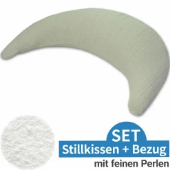 Stillkissen Der Musselinmond - mit feiner Perlen-Füllung inkl. Bezug 140 cm - Salbei