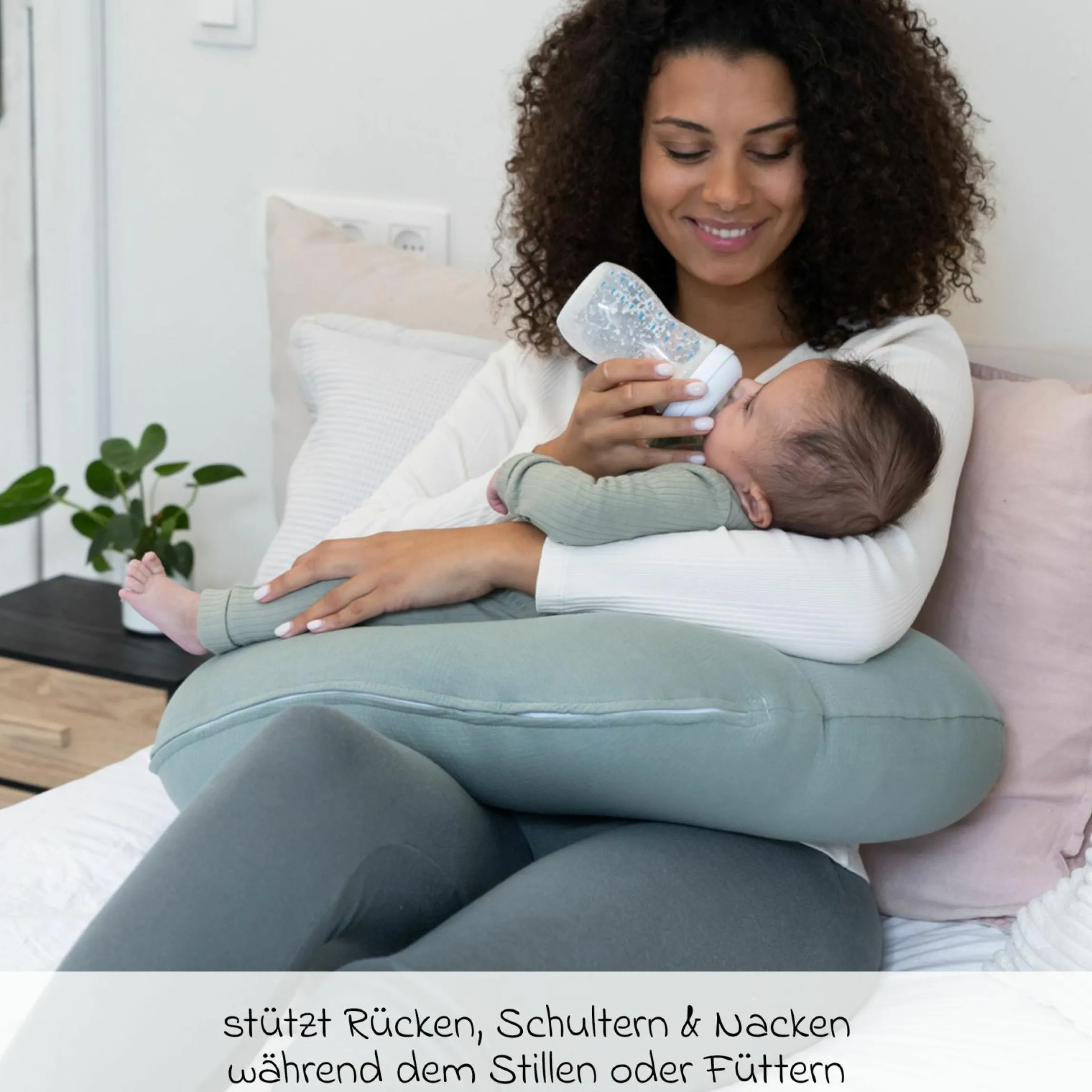 Stillkissen Softy - mit Mikroperlen-Füllung inkl. Organic Cotton Bezug 150 cm - Tetra Green