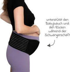Stützgürtel Mama mit Klettverschluss, atmunksaktiv unterstützt den Babybauch & den Rücken - Schwarz