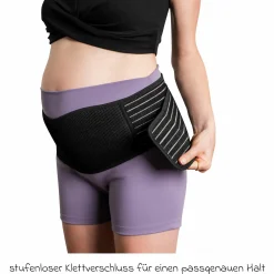 Stützgürtel Mama mit Klettverschluss, atmunksaktiv unterstützt den Babybauch & den Rücken - Schwarz