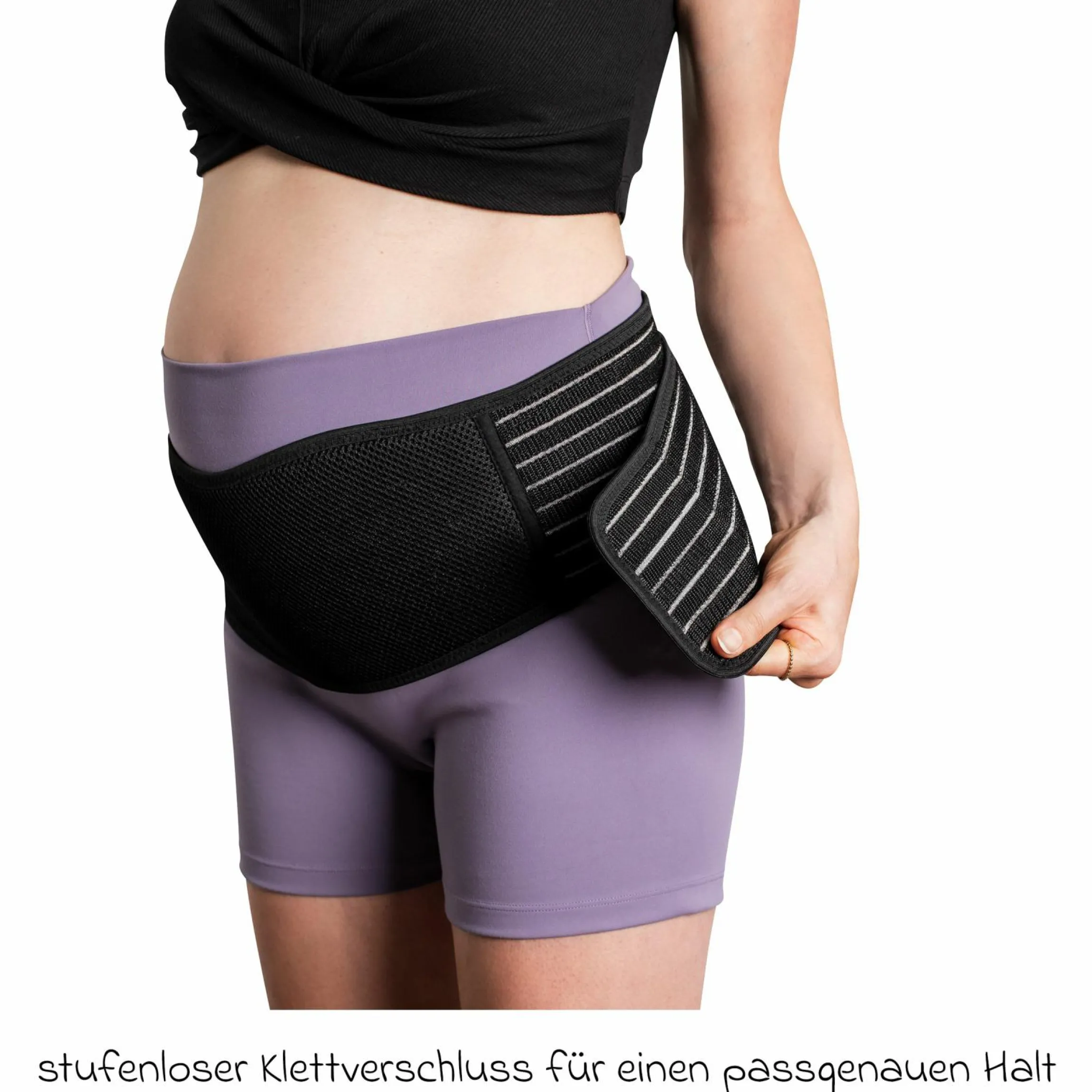 Stützgürtel Mama mit Klettverschluss, atmunksaktiv unterstützt den Babybauch & den Rücken - Schwarz