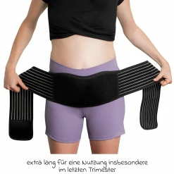 Stützgürtel Mama mit Klettverschluss, atmunksaktiv unterstützt den Babybauch & den Rücken - Schwarz
