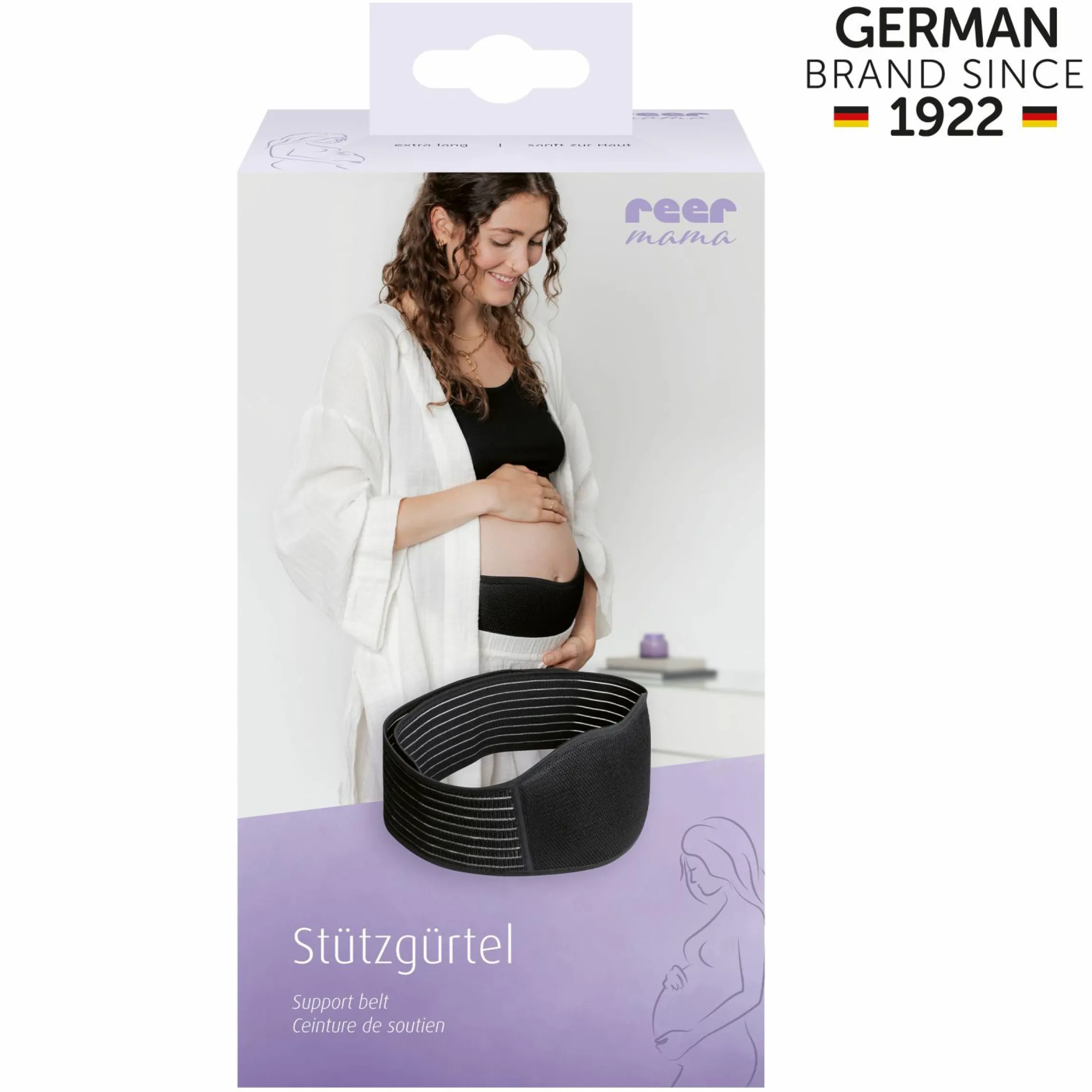Stützgürtel Mama mit Klettverschluss, atmunksaktiv unterstützt den Babybauch & den Rücken - Schwarz