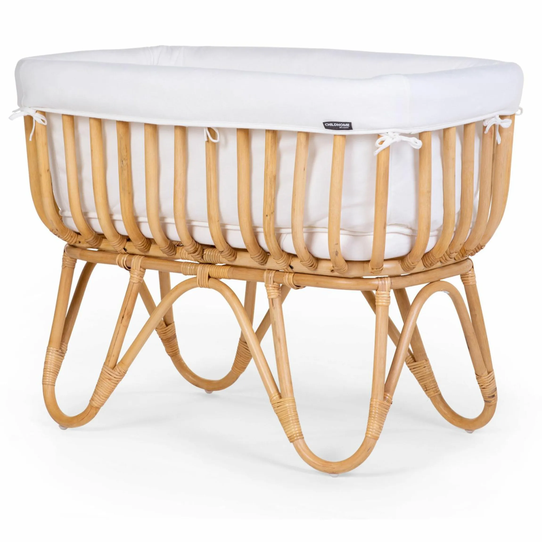 Stubenbett / Standwiege Rattan inkl. Matratze + Nestchen - Offwhite