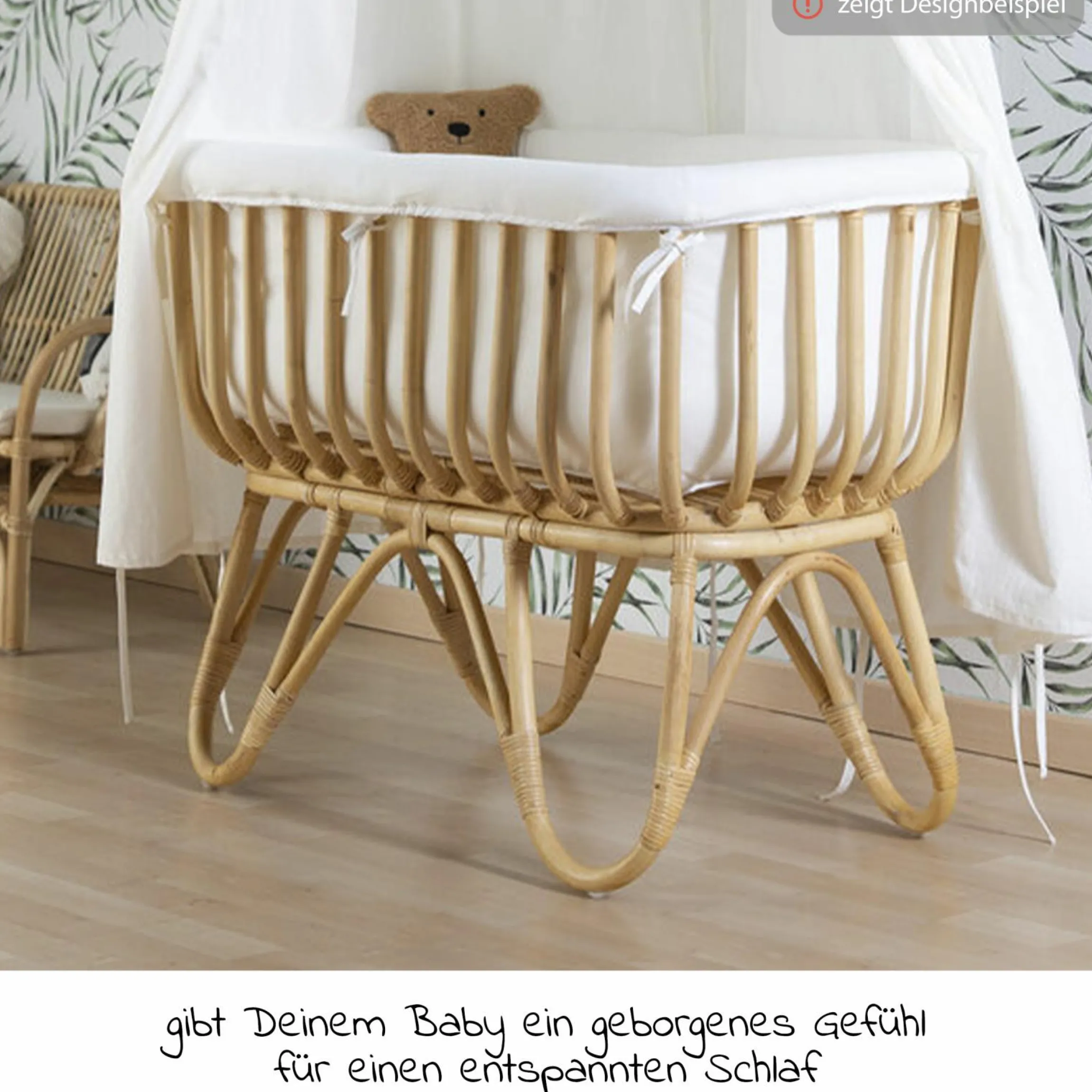 Stubenbett / Standwiege Rattan inkl. Matratze + Nestchen - Offwhite