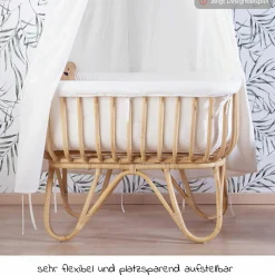 Stubenbett / Standwiege Rattan inkl. Matratze + Nestchen - Offwhite