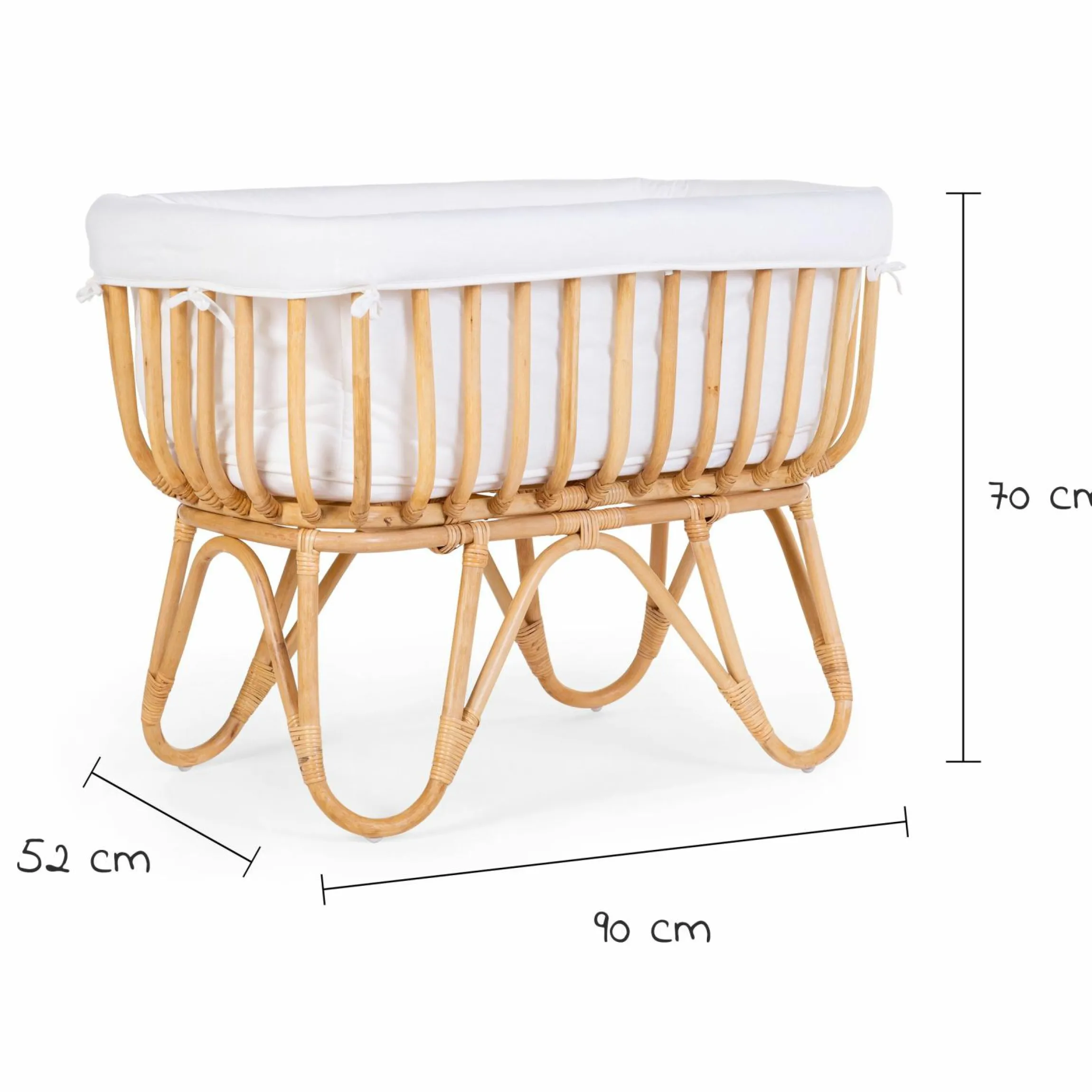 Stubenbett / Standwiege Rattan inkl. Matratze + Nestchen - Offwhite