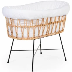 Stubenbett / Standwiege Rattan mit Metallbeinen inkl. Matratze + Nestchen - Offwhite