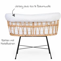 Stubenbett / Standwiege Rattan mit Metallbeinen inkl. Matratze + Nestchen - Offwhite