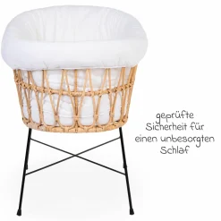 Stubenbett / Standwiege Rattan mit Metallbeinen inkl. Matratze + Nestchen - Offwhite