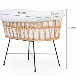 Stubenbett / Standwiege Rattan mit Metallbeinen inkl. Matratze + Nestchen - Offwhite