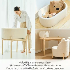 Stubenbett 2in1 Cradle - umbaubar zum Kindertisch & Aufbewahrungskorb - Teddy - Offwhite