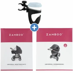 3-teiliges Sommer- & Schutzset für Kinderwagen mit Sonnensegel, Insektenschutz & Getränkehalter