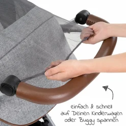 3-teiliges Sommer- & Schutzset für Kinderwagen mit Sonnensegel, Insektenschutz & Getränkehalter