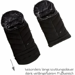 Thermo-Fleece Fußsack mit verlängerbarem Fußteil - Schwarz - Kollektion 2025