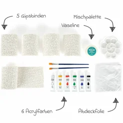 16-tlg. Babybauch-Gipsabdruck-Set Mama mit 5x Gipsbinden, 6x Acrylfarben, 1x Vaseline, 2x Pinsel, 1x Mischpalette & 1x Abdeckfolie - Kollektion 2024