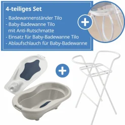 4-tlg. Badeset / Badestation Tilo - inkl. Badewanne + Wannenständer + Badeliege + Ablaufschlauch - Cappuccino